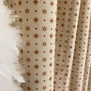 Modern Vintage Copper Brown Circles Pattern Linen Cotton Curtain Natural Beige Background Drapery Panel 53Width Various Length Custom Drapes