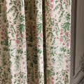 Modern Vintage Pink Pale Mint Floral Pattern Washed Linen Cotton Curtain Pale Buttercup Beige Background Drapery 53 Width Various Lengths product logo