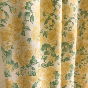 Modern Vintage Yellow Roses Pattern Washed Cotton Curtain Natural Beige Background Drapery Panel 53 Width Various Lengths Custom Drapes