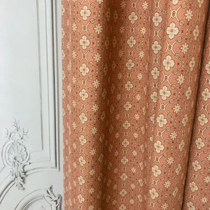 Modern Vintage Natural Beige Floral Pattern Print Washed Linen Cotton Curtain Brick Background Drapery Panel 53 Width Various Custom Lengths
