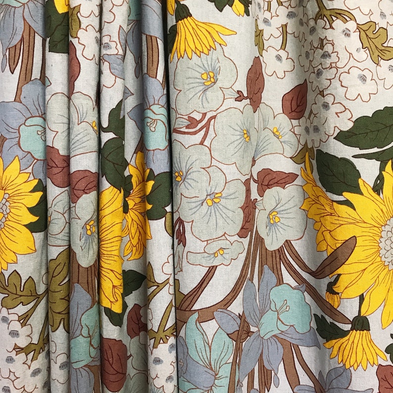 Modern Vintage Sunflower Blossom Pattern Washed Linen Cotton - Etsy