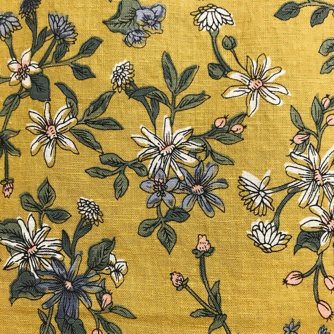 Vintage Mustard Background Multicolor Floral Drawing Etsy