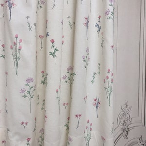 Modern Vintage Floral Pattern Linen Cotton Curtain Ivory Background Drapery Panel 50 Width Various Lengths Custom Drapes