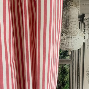 Modern Vintage Soft Faded Red Striped Curtain with Ivory Background Cotton Drapery Panel 55 Width Various Lengths Custom Drapes