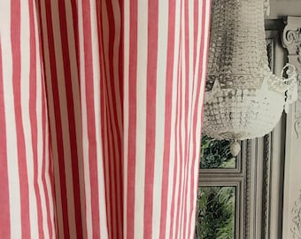 Red striped cotton linen curtains, striped curtains, curtains, custom curtain panels, living room curtains.