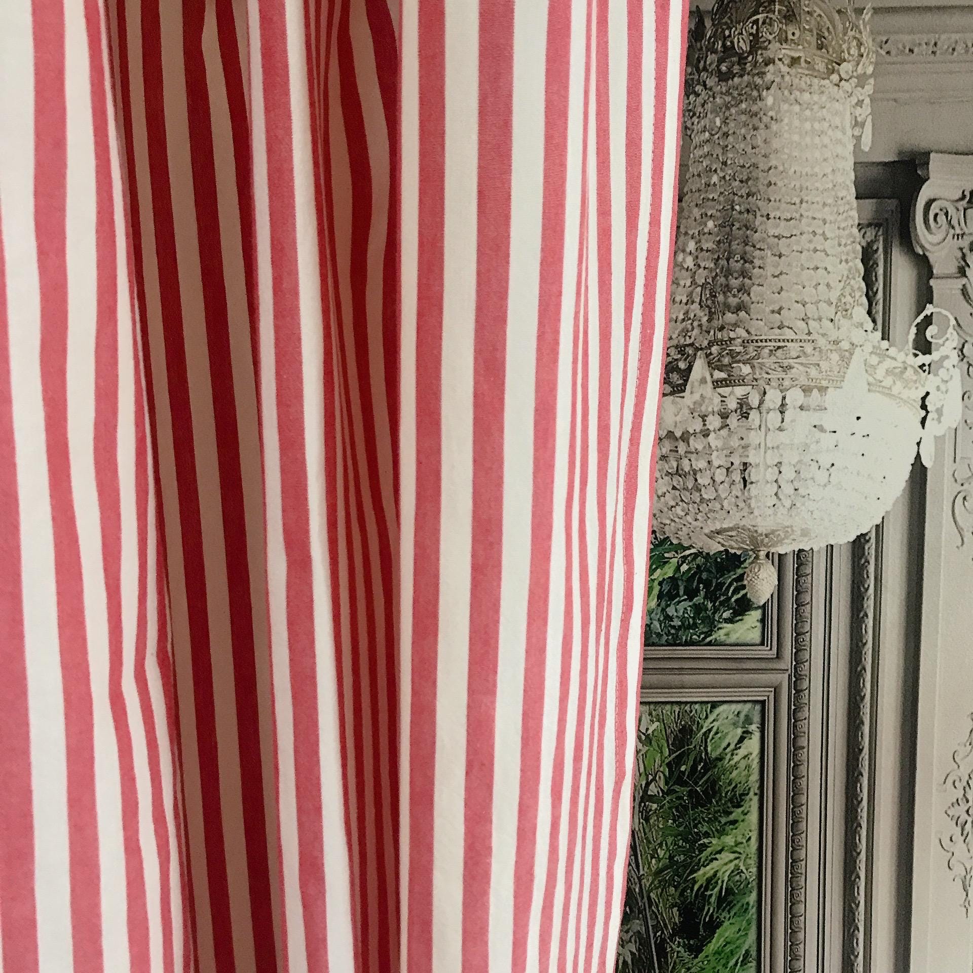 Modern Vintage Soft Faded Red Striped Curtain with Ivory Background Cotton Drapery Panel 55 Width Various Lengths Custom Drapes