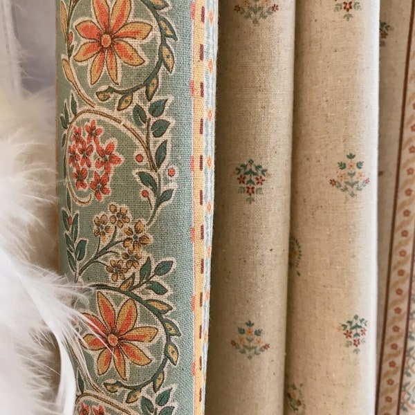 Modern Vintage Multicolored Border Floral Pattern Print Linen Cotton Curtain Natural Beige Background Custom Drapery 53 Width Various Length