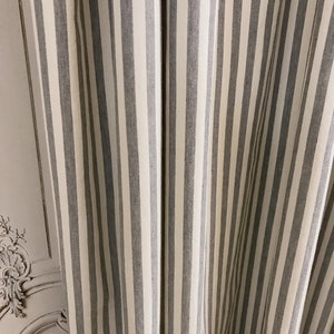 Modern Vintage Light Faded Grey Striped Curtain with Ivory Background Cotton Drapery Panel 55 Width Various Lengths Custom Drapes