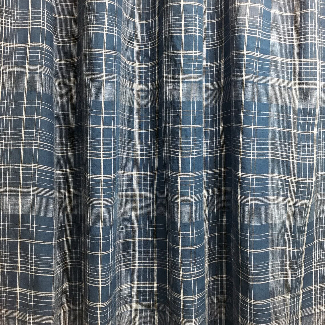 White Tartan Plaid Pattern Linen Curtain Navy Background - Etsy