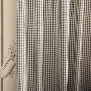 Modern Vintage Light Faded Grey Tiny Gingham Check Curtain with Ivory Background Cotton Drapery Panel 55 Width Various Lengths Custom Drapes