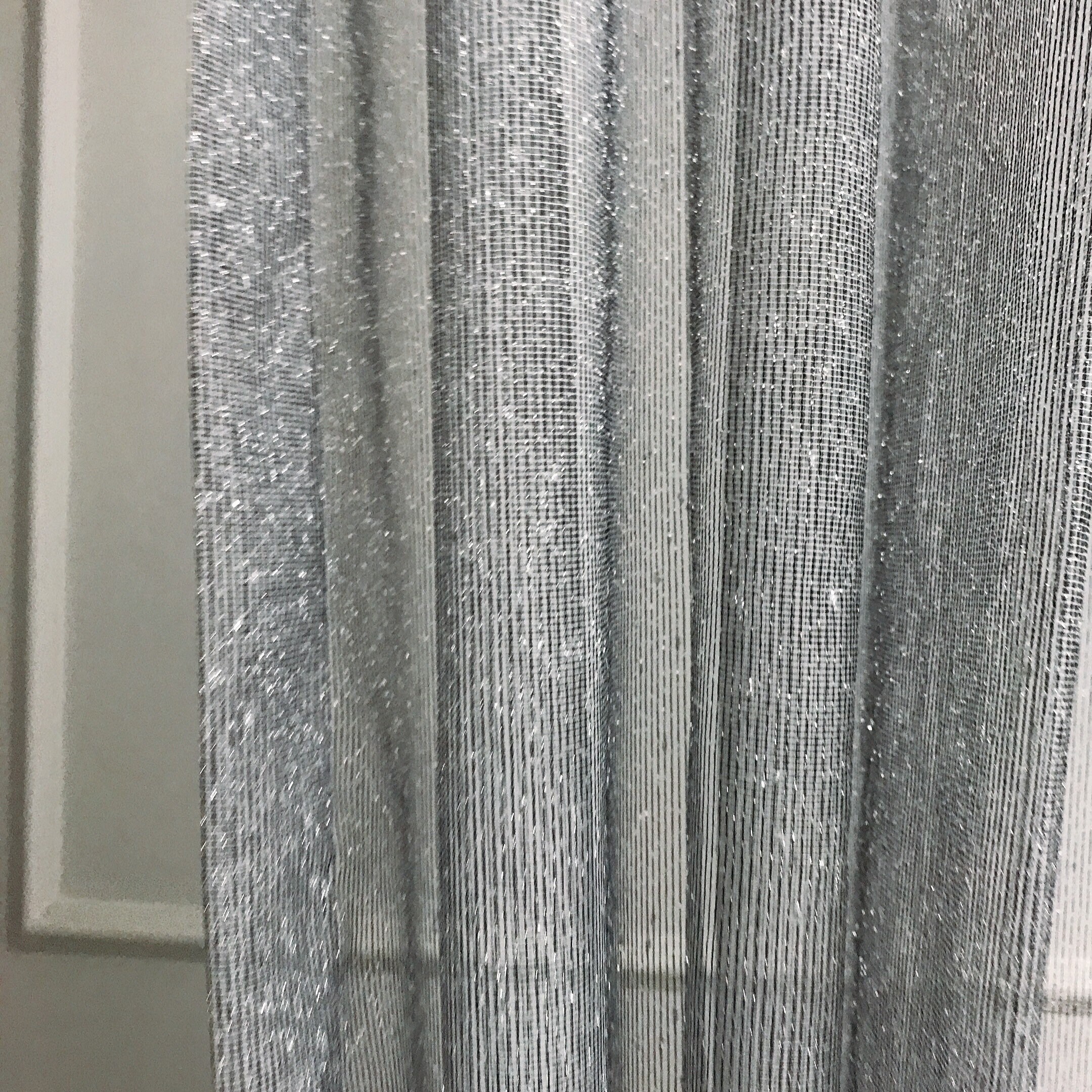 Silver Metallic Accents Weave Black Mesh Sheer Curtain Panel Etsy