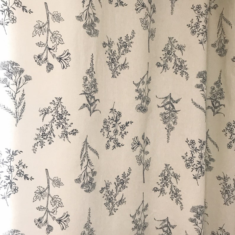 Ivory Washed Linen Botanical Curtain Panel Floral Curtains 64 Etsy