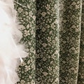 Modern Vintage Natural Beige Floral Print Washed Linen Cotton Curtain Deep Green Background Drapery Panel 53 Width Various Custom Lengths product logo