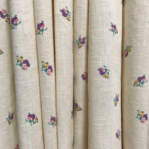 Modern Vintage Purple Pink Mustard Floral Patterned Cotton Curtain Natural Beige Background Drapery 53 Width Various Lengths Custom Drapes