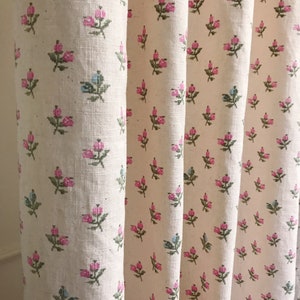 Modern Vintage Fuchsia Pink Floral Pattern Washed Linen Cotton Curtain Pale Pink Background Drapery 52 Width Various Lengths Custom Drapes