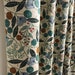 Modern Vintage Teal Cherry Blossom Pattern Washed Linen Cotton Curtain Raw Natural Linen Background Drapery 55 Width Various Lengths Drapes 