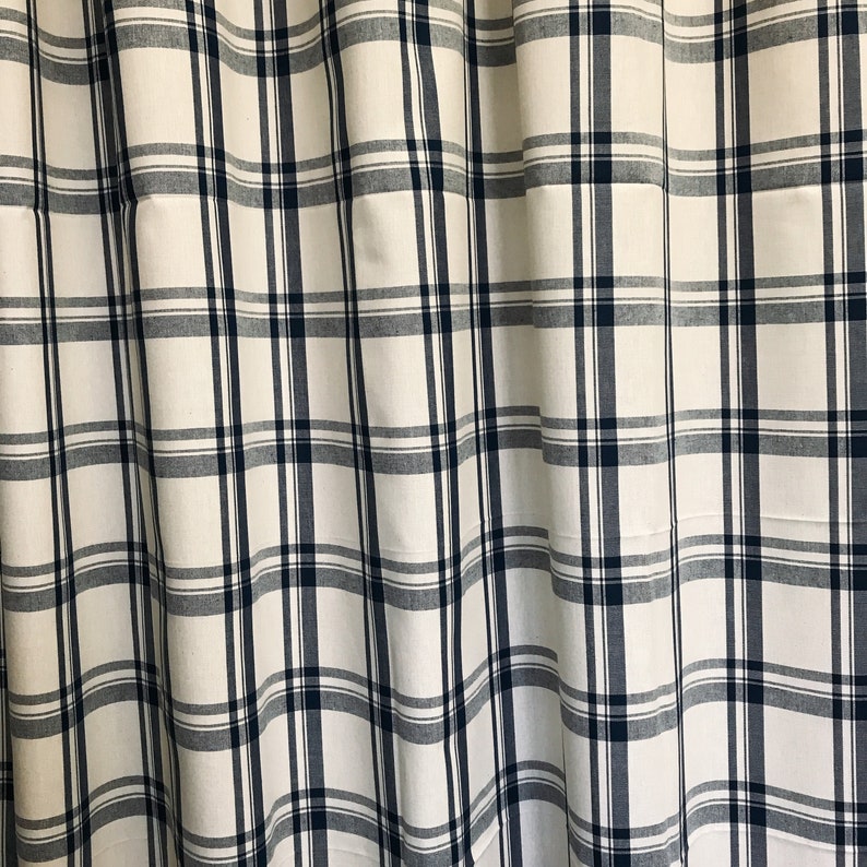 Spruce Blue Check Patterned Cotton Curtain Ivory Background - Etsy