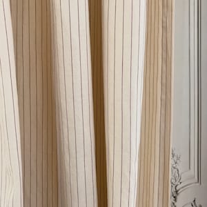 Modern Vintage Burgundy Stripes Pattern Washed Linen Cotton Curtain Natural Beige Background Drapery 53 Width Various Length Custom Drapes