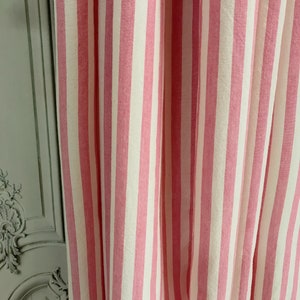 Modern Vintage Faded Hot Pink Striped Curtain with Ivory Background Cotton Drapery Panel 55 Width Various Lengths Custom Drapes