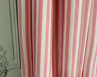 Modern Vintage Faded Hot Pink Striped Curtain with Ivory Background Cotton Drapery Panel 55 Width Various Lengths Custom Drapes