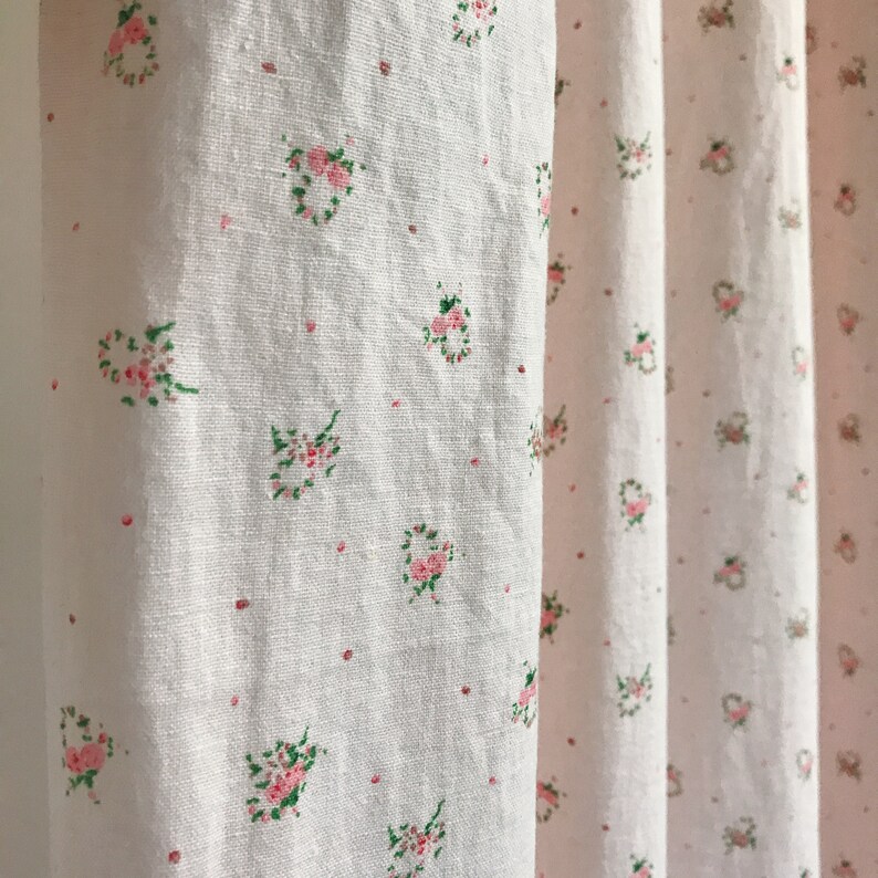 Baby Pink Ditsy Floral Pattern Washed Linen Cotton Curtain Etsy