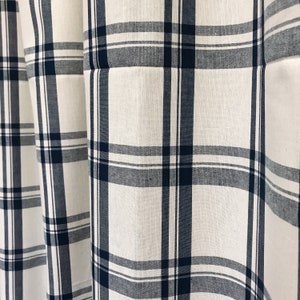 Spruce Blue Check Patterned Cotton Curtain Ivory Background Drapery ...