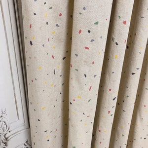 Modern Vintage Multi-color Granite Marble Pattern Washed Linen Cotton Curtain Natural Beige Background Drapery Panel 53Width Various Lengths