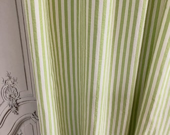 Modern Vintage Light Faded Olive Green Striped Curtain with Ivory Background Cotton Drapery Panel 55 Width Various Lengths Custom Drapes