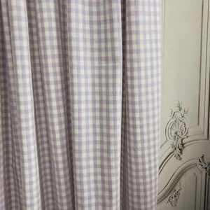 Modern Vintage Light Lavender Tiny Gingham Check Curtain with Ivory Background Cotton Drapery Panel 55 Width Various Lengths Custom Drapes