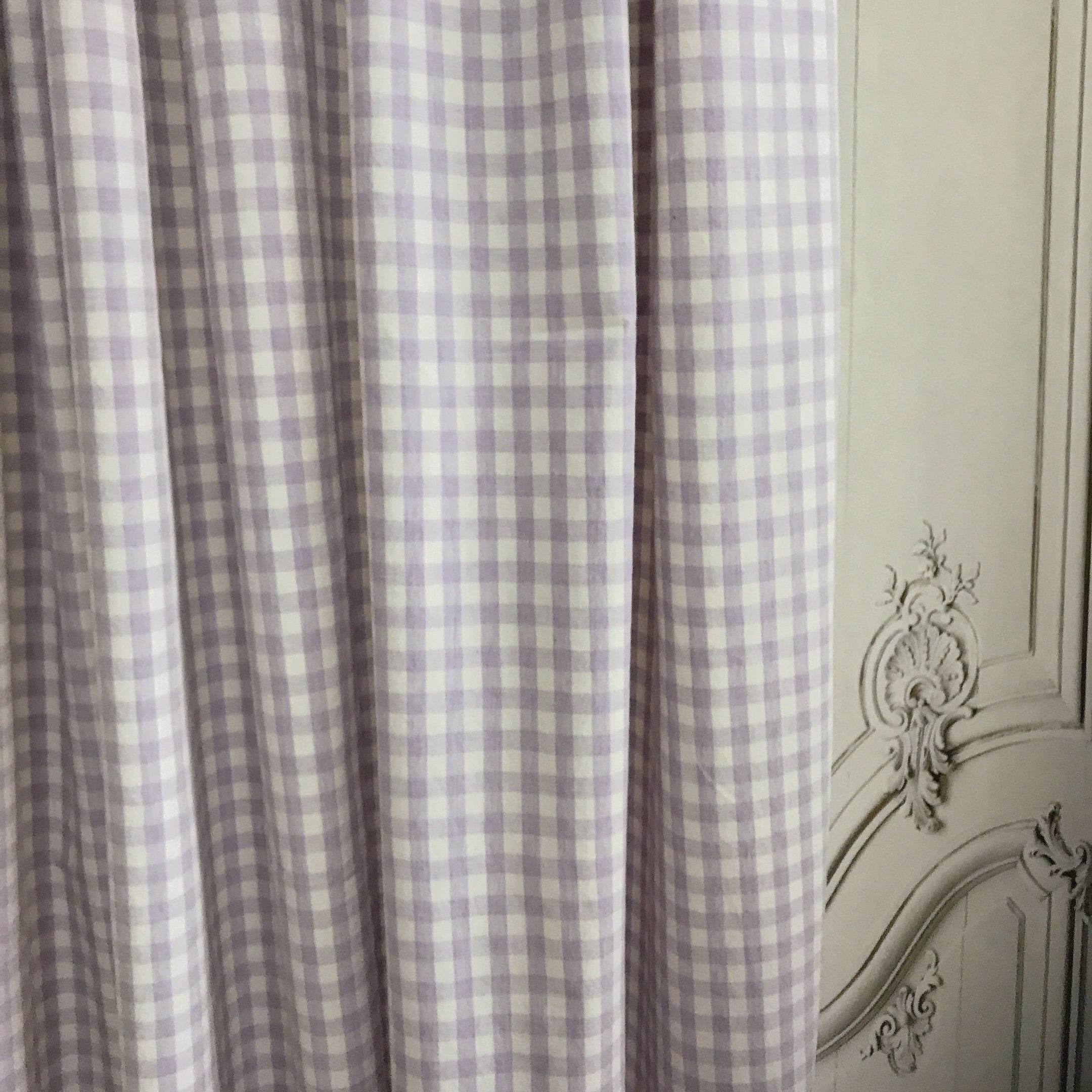 Modern Vintage Light Lavender Tiny Gingham Check Curtain with Ivory Background Cotton Drapery Panel 55 Width Various Lengths Custom Drapes
