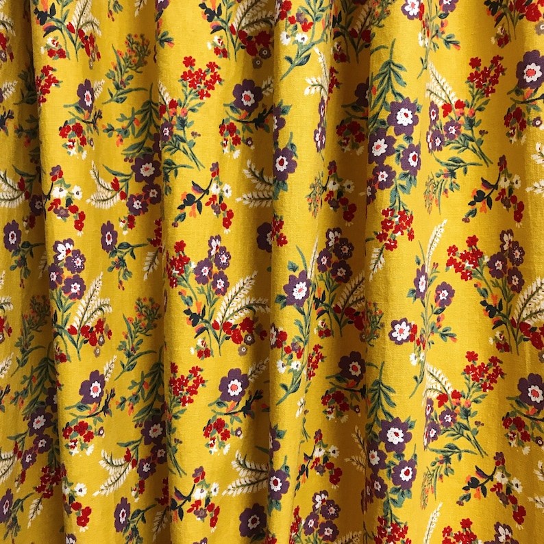 Vintage Wildflower Pattern Mustard Bio Washed Linen Curtain | Etsy