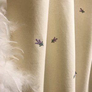 Lavender Floral Embroidery Pattern Washed Cotton Curtain Raw Natural Cotton Background Drapery Panel 55 Width Various Lengths Custom Drapes