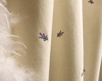 Lavender Floral Embroidery Pattern Washed Cotton Curtain Raw Natural Cotton Background Drapery Panel 55 Width Various Lengths Custom Drapes