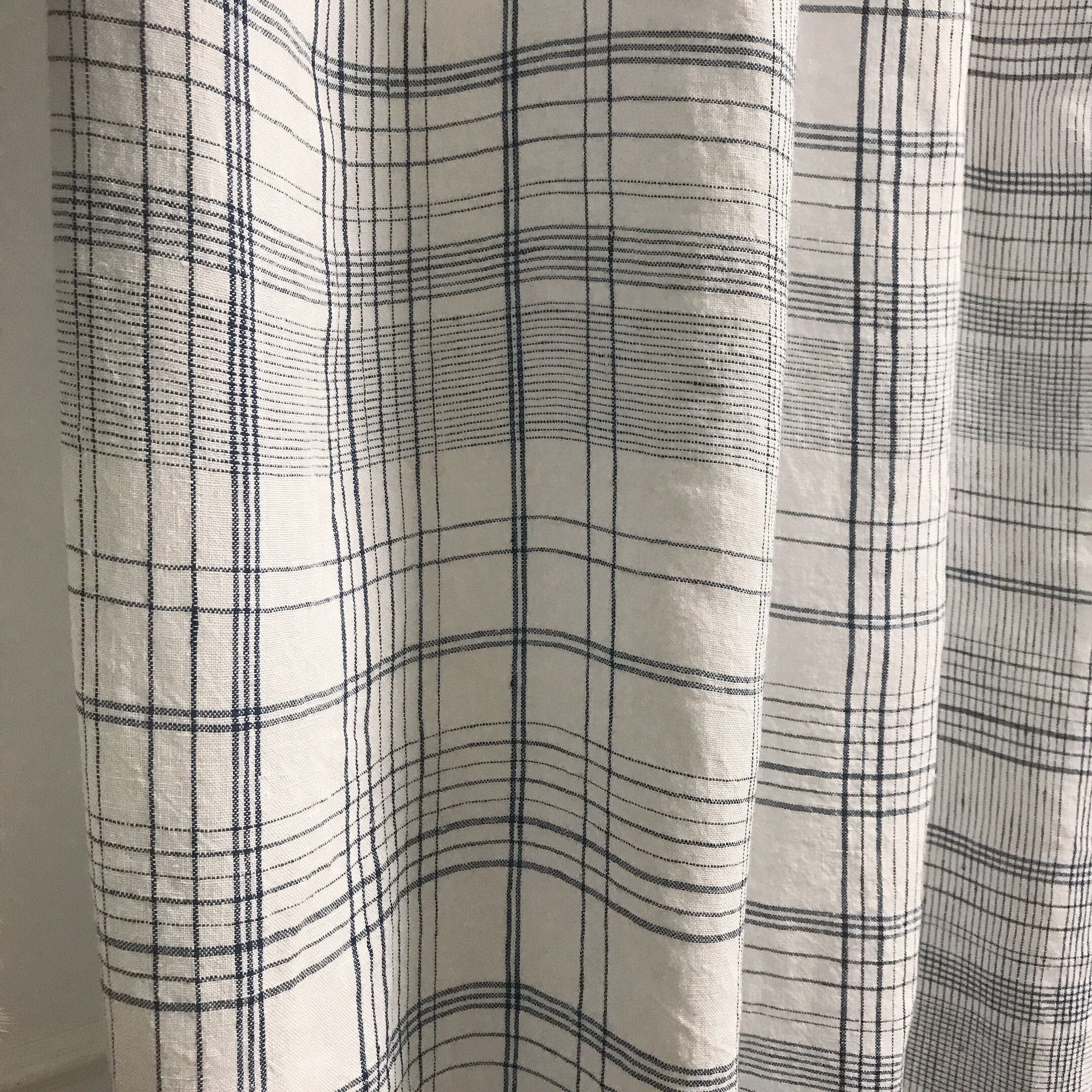 Vintage Navy Blue Tartan Plaid Patterned Linen Curtain White | Etsy