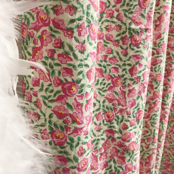 Vivid Pink Lemon Floral Pattern Washed Linen Cotton Curtain Pale Buttercup Beige Background Drapery 53 Width Various Lengths Custom Drapes