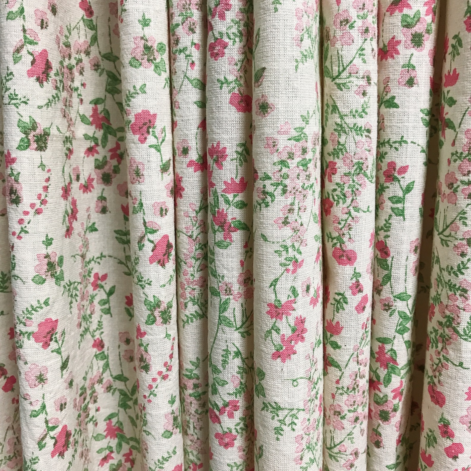 Modern Vintage Pink Green Floral Pattern Washed Cotton Curtain - Etsy