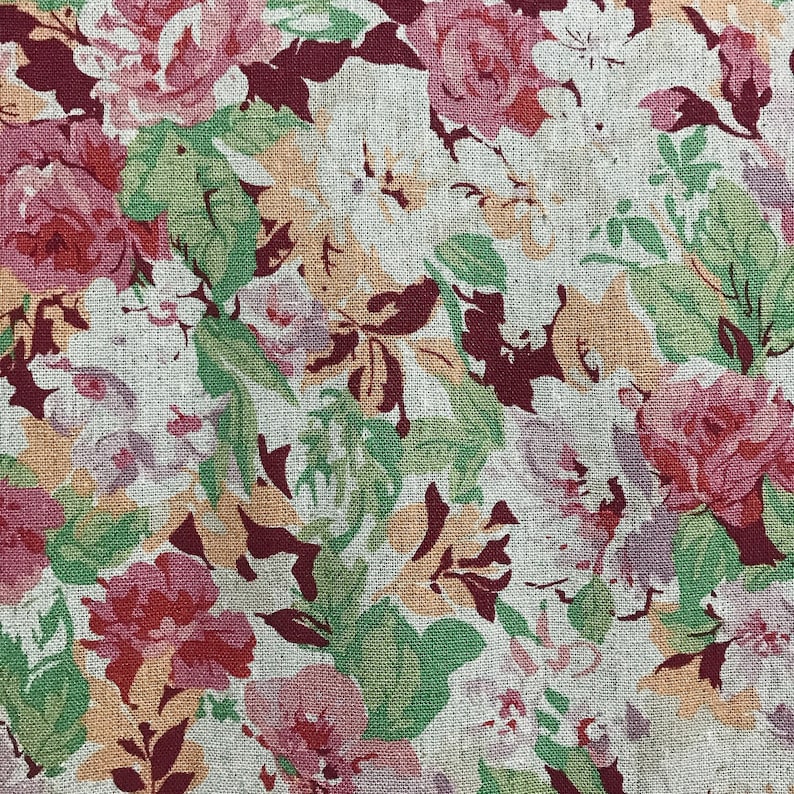 Modern Vintage Burgundy Pink Floral Pattern Washed Linen Rayon - Etsy