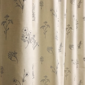 Modern Vintage Botanical Pencil Sketches Pattern Cotton Curtain Natural Beige Background Drapery Panel 39Width Various Lengths Custom Drapes