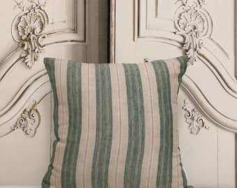 Modern Vintage Teal Green Red Vertical Stripes Linen Cushion Cover with Natural Beige Background Decorative Square Pillow Case 18 20 26
