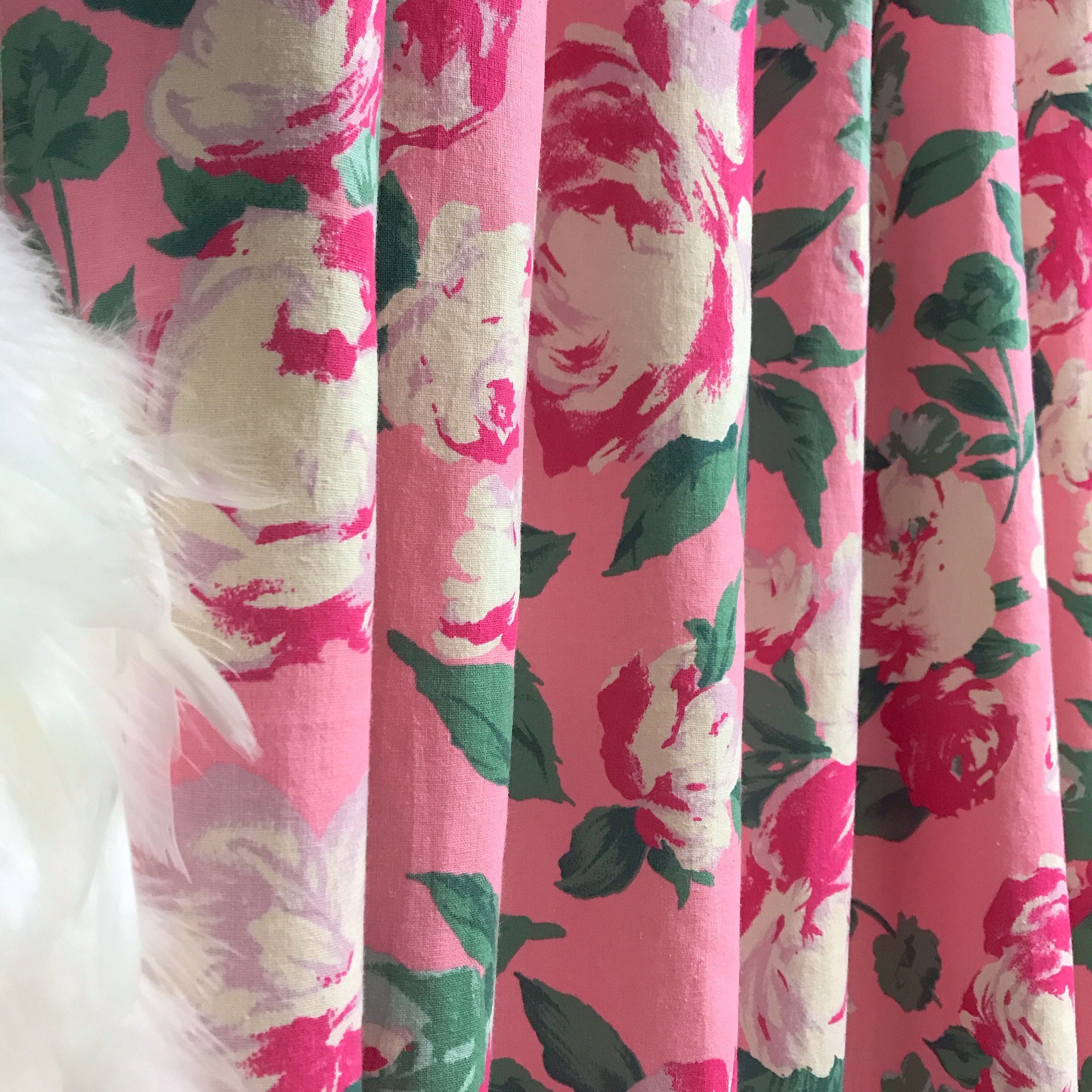 Vintage Pink Rose Pattern Linen Cotton Curtain Panel 64 71 84 Etsy