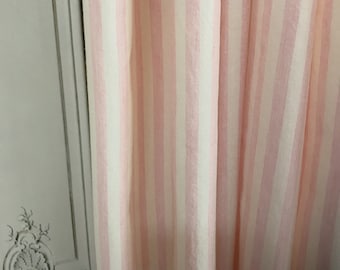 Modern Vintage Light Pink Striped Curtain with Ivory Background Cotton Drapery Panel 55 Width Various Lengths Custom Drapes