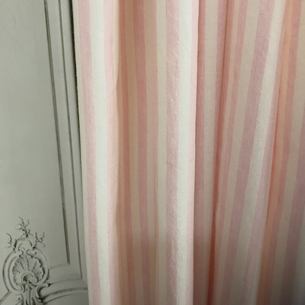 Modern Vintage Light Pink Striped Curtain with Ivory Background Cotton Drapery Panel 55 Width Various Lengths Custom Drapes