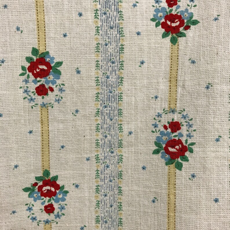 Modern Vintage Red Floral Pattern With Yellow Vertical Stripes - Etsy