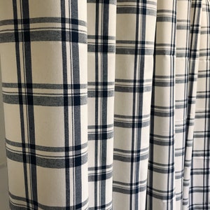 Spruce Blue Check Patterned Cotton Curtain Ivory Background Drapery ...