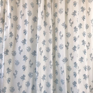Modern Vintage Blue Floral Pattern Linen Cotton Curtain Ivory ...