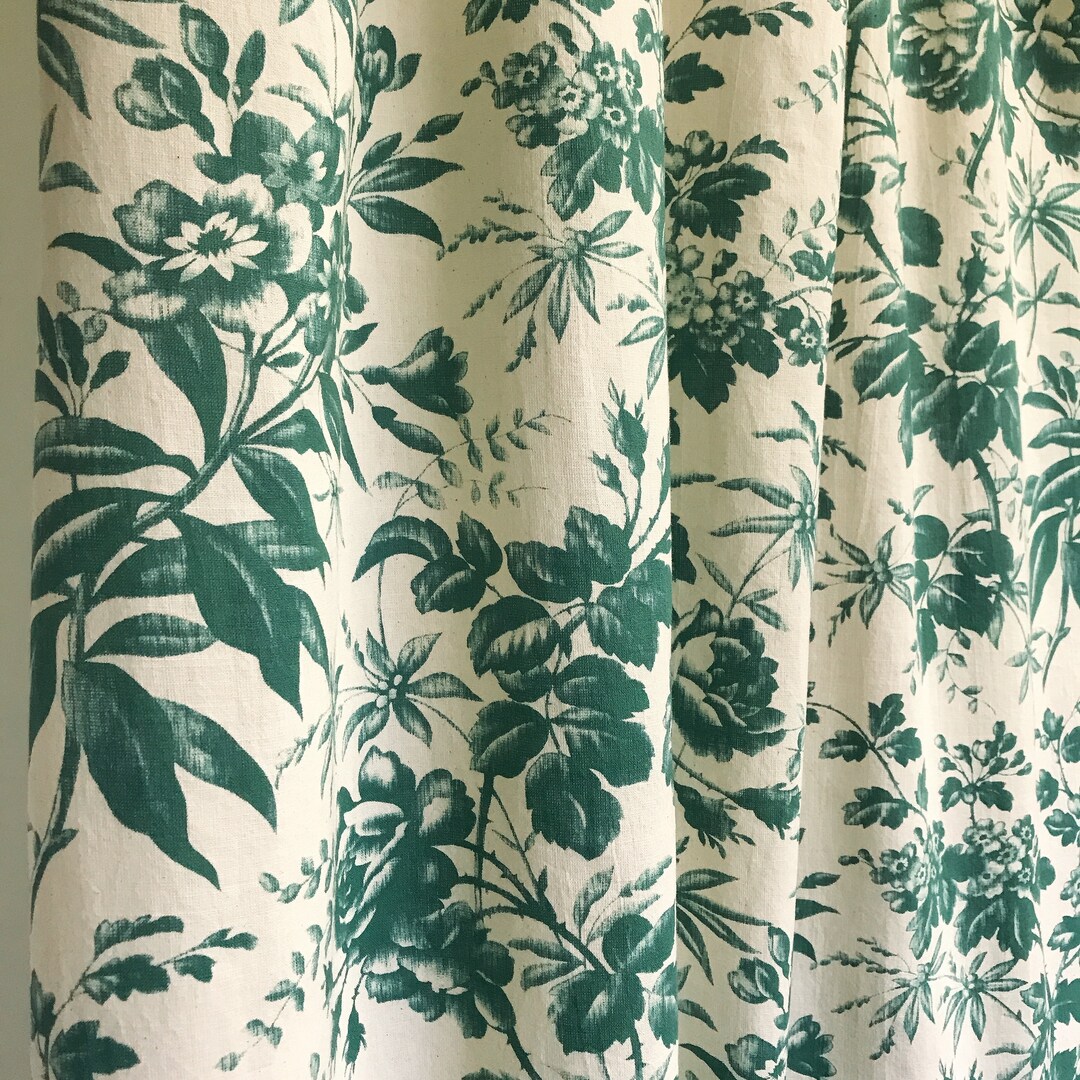 Modern Vintage Deep Sea Green Floral Pattern Washed Cotton - Etsy