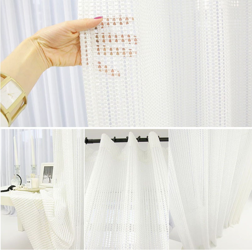 Sparkle Silver Squared White Sheer Curtain Voile Panel Etsy