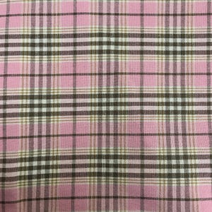 Modern Vintage Deep Brown Tartan Plaid Check Curtain with Pink Background Brushed Cotton Drapery Panel 39Width Various Lengths Custom Drapes