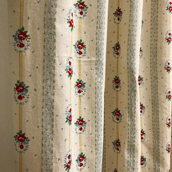 Modern Vintage Red Floral Pattern With Yellow Vertical Stripes - Etsy