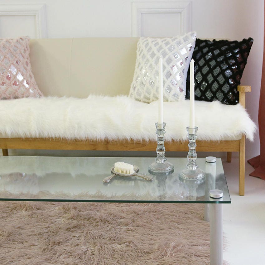 White Faux Fur Sofa Throw Pads Runner Etsy